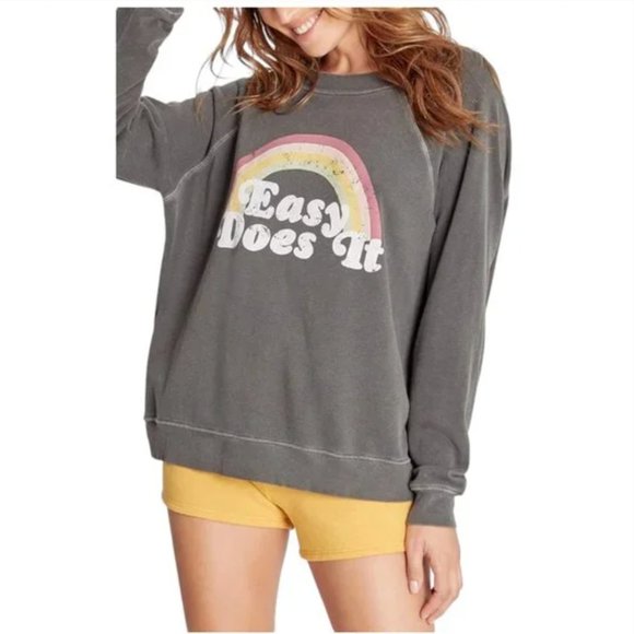 657. XS Oversized - WILDFOX Gray Sweatshirt “Easy Does It” Rainbow NEW $108 msrp - Picture 2 of 3